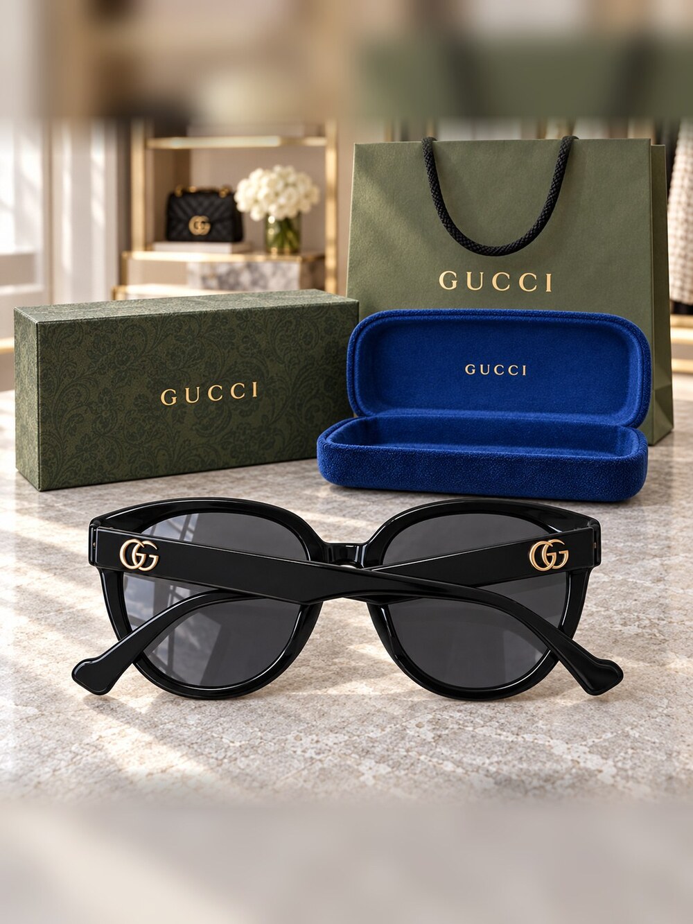 Gucci Black Round Square Sunglasses - Picture 6 of 6